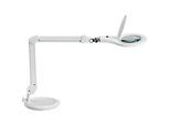LED Lupenleuchte MAULmakro, 3-Dioptrien-Linse, 8 W, 580 lm, 6500 K, Arm um 360° dreh-& neigbar, höhenverstellbar, Standfuss, weiss
