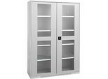 Schäfer Shop Genius Flügeltürenschrank FS, Stahl, Sichtfenster, Lüftungslöcher, B 1343 x T 620 x H 1950 mm, 5 OH, Weissalu/Weissalu, bis 750 kg