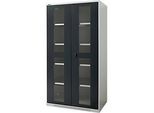 Schäfer Shop Genius Schwerlastschrank FS, Stahlblech, mit Sichtfenster, B 1055 x T 620 x H 1950 mm, 5 OH, lichtgrau/anthrazitgrau, bis 1000 kg