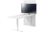 Schäfer Shop Genius Konferenztisch HV Basic, elektrisch höhenverstellbar, Tonne, T-Fuss, B 1800 x T 850/1000 x H 640-1300 mm, weiss/weiss