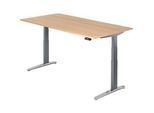 Schreibtisch TOPAS LINE, elektrisch höhenverstellbar, C-Fuss, B 2000 x T 1000 x H 650-1300 mm, Eiche/graphit + Memoryschalter, Kabelkanal