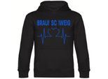 multifanshop Kapuzen Sweatshirt - Braunschweig - Herzschlag - Druck blau - Hoodie