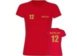 multifanshop Damen T-Shirt - Berlin rot - Trikot Nummer 12 gold - Druck gold metallic - Frauen