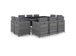 vidaXL 11-tlg. Garten-Essgruppe mit Auflagen Poly Rattan Grau