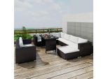 vidaXL 10-tlg. Garten-Lounge-Set mit Auflagen Poly Rattan Schwarz