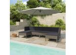 vidaXL 6-tlg. Garten-Lounge-Set mit Auflagen Poly Rattan Grau