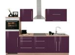 Küchenzeile KOCHSTATION "KS-Samos", lila (küche: lila, front: aubergine hochglanz, korpus: eiche sonoma, arbeitsplatte: eiche sonoma), B:270cm H:200cm T:60cm, Komplettküchen-Sets, Küchenzeile, Breite 270 cm, wahlweise mit E-Geräten und Induktionskochfeld