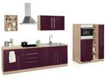 Küchenzeile KOCHSTATION "KS-Samos", lila (front: aubergine hochglanz, korpus: eiche sonoma, arbeitsplatte: eiche sonoma), B:350cm H:200cm T:60cm, Komplettküchen-Sets, Küchenzeile, Breite 350 cm, wahlweise mit E-Geräten und Induktionskochfeld
