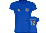 multifanshop Damen T-Shirt - Deutschland - Adler Retro Trikot 12 Gold - Druck gold metallic - Frauen