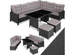 tectake® Rattan Lounge, für 6 bis 8 Personen, UV-beständig, mit Sicherheitsglasplatten