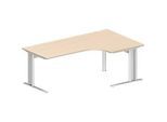 Schäfer Shop Pure Winkelschreibtisch PLANOVA BASIC, 90° Winkel rechts, C-Fuss, B 2000 x T 1200/800 x H 717 mm, Ahorn/weiss + Kabelkanal