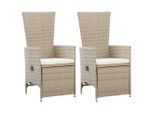 vidaXL Garten-Liegestühle 2 Stk. mit Auflagen Poly Rattan Beige
