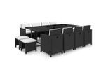 vidaXL 13-tlg. Garten-Essgruppe mit Auflagen Poly Rattan Schwarz