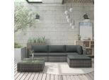 vidaXL 5-tlg. Garten-Lounge-Set mit Auflagen Poly Rattan Grau