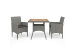 vidaXL 3-tlg. Garten-Essgruppe Grau Poly Rattan und Akazienholz