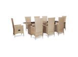 vidaXL 9-tlg. Garten-Essgruppe mit Auflagen Poly Rattan Beige
