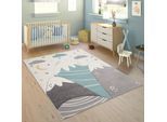 Paco Home Kinderteppich »Cosmo 707«, rechteckig, 13 mm Höhe, 3D-Design, niedliches Motiv Berge & Sterne, Pastell-Farben