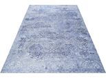 Teppich WECON HOME "Grace", blau (blau, silberfarben), B:80cm H:6mm L:150cm, Polyester, Teppiche, Teppich, Vintage Look, Used Look, moderner Kurzflor, Wohnzimmer