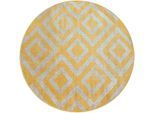 Teppich PACO HOME "Poco 821", gelb (gelb, weiß), H:6mm Ø:200cm, Polypropylen (PP), Teppiche, Teppich, Kurzflor, Rauten-Design, In- und Outdoor geeignet