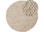 Wollteppich CARPETFINE "Sina", beige (dunkelbeige), H:14mm Ø:150cm, Wolle, Teppiche, grobe Struktur, Zeitloses Design, reine Wolle, Wohnzimmer
