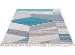 Teppich TOM TAILOR HOME "Modern Kelim" Gr. 3, blau (türkis), B:140cm H:5mm L:200cm, Wolle, Teppiche, Teppich, handgewebt, mit Fransen, Boho-Style
