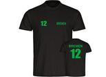 multifanshop Kinder T-Shirt - Bremen - Trikot Nummer 12 - Druck grün - Kind