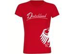 multifanshop Damen T-Shirt - Deutschland - Adler seitlich - Druck weiß - Frauen