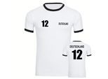 multifanshop Kontrast T-Shirt - Deutschland - Trikot Nummer 12 - Druck schwarz - Männer