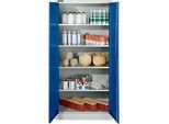 Schäfer Shop Pure Materialschrank, 4 Fachböden, abschliessbar, B 950 x T 400 x H 1935 mm, Stahl, lichtgrau RAL 7035/enzianblau RAL 5010
