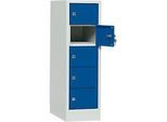 Schliessfachschrank, Stahlbl., Türanschl. rechts, Zylinderschloss, 5 Fächer, B 300 x H 965 mm, l.grau RAL 7035/e.blau RAL 5010