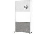 MAUL Stellwandsystem MAULconnecto, 1x Akustikvlies hell, 1x Akustikvlies dunkel, 1x Whiteboard, Klettverbindung, auf Rollen, H 1800 x B 1000 mm, silber