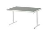 Rau Arbeitstisch Adlatus, elektrisch höhenverstellbar, 25 mm Spanplatte, Linoleumbelag, 150 kg, B 1500 x T 1000 x H 720-1120 mm, hellgrau/lichtgrau