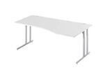 Schäfer Shop Select Schreibtisch COMBITEC, Freiform, Ansatz rechts, C-Fuss, B 1800 x T 1000/800 x H 677-817 mm, lichtgrau/weissaluminium