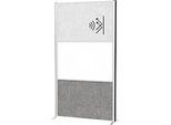 MAUL Stellwandsystem MAULconnecto, 1 x Akustikvlies hell, 1 x Akustikvlies dunkel, 1 x Whiteboard, Standfuss, auf Rollen, H 1800 x B 1000 mm, silber
