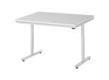 Rau ESD-Arbeitstisch Adlatus, elektrisch höhenverstellbar, 28 mm Spanplatte mit Melaminbelag, bis 150 kg, B 1250 x T 1000 x H 720-1120 mm, lichtgrau