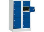 Schliessfachschrank, Stahlbl., Türanschl. rechts, Zylinderschloss, 10 Fächer, B 600 x H 965 mm, l.grau RAL 7035/e.blau RAL 5010