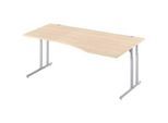 Schäfer Shop Select Schreibtisch COMBITEC, Freiform, Ansatz rechts, C-Fuss, B 1800 x T 1000/800 x H 677-817 mm, Ahorn/weissaluminium