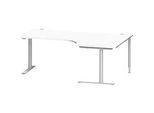 Schäfer Shop Genius Winkelschreibtisch MODENA FLEX 90°, Ansatz rechts, C-Fuss-Rundrohr, B 2000 mm, weiss/weiss