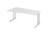 Schäfer Shop Select Schreibtisch COMBITEC, Freiform, Ansatz links, C-Fuss, B 1800 x T 1000/800 x H 677-817 mm, lichtgrau/weissaluminium
