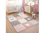 Paco Home Kinderteppich »Cosmo 339«, rechteckig, 16 mm Höhe, Kurzflor, Pastell-Farben, 3D-Effekt, Motiv Herz, Punkte & Krone
