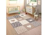 Paco Home Kinderteppich »Cosmo 339«, rechteckig, 16 mm Höhe, Kurzflor, Pastell-Farben, 3D-Effekt, Motiv Herz, Punkte & Krone
