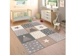 Paco Home Kinderteppich »Cosmo 340«, rechteckig, 17 mm Höhe, Kurzflor, Pastell-Farben, 3D Effekt, Motiv Berge, Punkte & Sterne