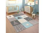 Paco Home Kinderteppich »Cosmo 340«, rechteckig, 17 mm Höhe, Kurzflor, Pastell-Farben, 3D Effekt, Motiv Berge, Punkte & Sterne