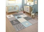 Paco Home Kinderteppich »Cosmo 340«, rechteckig, 17 mm Höhe, Kurzflor, Pastell-Farben, 3D Effekt, Motiv Berge, Punkte & Sterne