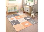 Paco Home Kinderteppich »Cosmo 339«, rechteckig, 16 mm Höhe, Kurzflor, Pastell-Farben, 3D-Effekt, Motiv Herz, Punkte & Krone
