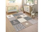 Paco Home Kinderteppich »Cosmo 340«, rechteckig, 17 mm Höhe, Kurzflor, Pastell-Farben, 3D Effekt, Motiv Berge, Punkte & Sterne