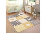 Paco Home Kinderteppich »Cosmo 339«, rechteckig, 16 mm Höhe, Kurzflor, Pastell-Farben, 3D-Effekt, Motiv Herz, Punkte & Krone