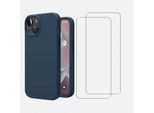 Hülle iPhone 13 und 2 schutzfolien - Silikon - Marineblau