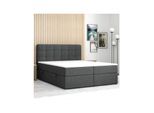 M-Punkt Boxspringbett Prag inkl. VISCO Topper (180 x 200 cm) mit Bettkasten Chesterfield - Grau