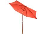 Holz-Sonnenschirm Gartenschirm Marktschirm Lissabon 3m, stabil, neigbar, Kurbel ~ terracotta